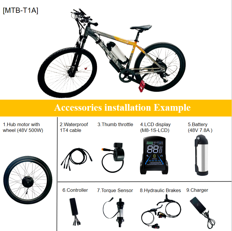   [MTB-T1A]  Taugas RideReady 48V 500W Ebike Kit for MTB