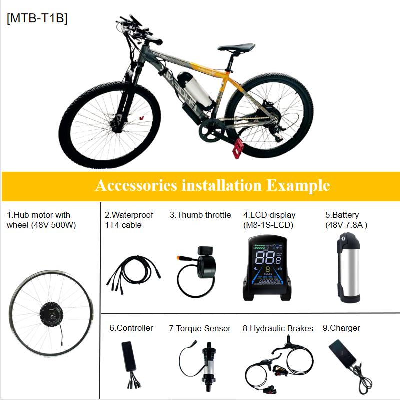   [MTB-T1B]  48V 500W Ebike Kit （Tires not included）